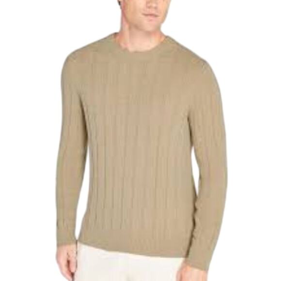 Club Monaco XL NEW Mens Ribbed Boucle Crew Neck Sweater Khaki - Picture 1 of 11